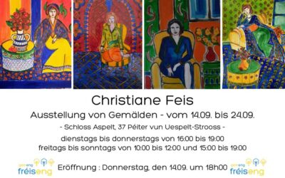 Exposition de peintures – Christiane Feis du 14 au 24 septembre 2023 au château d’Aspelt